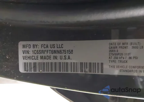 2021 Ram 1500 Big Horn 4X4 5'7 Box из США, поврежденный, VIN 1C6SRFFT6MN675158